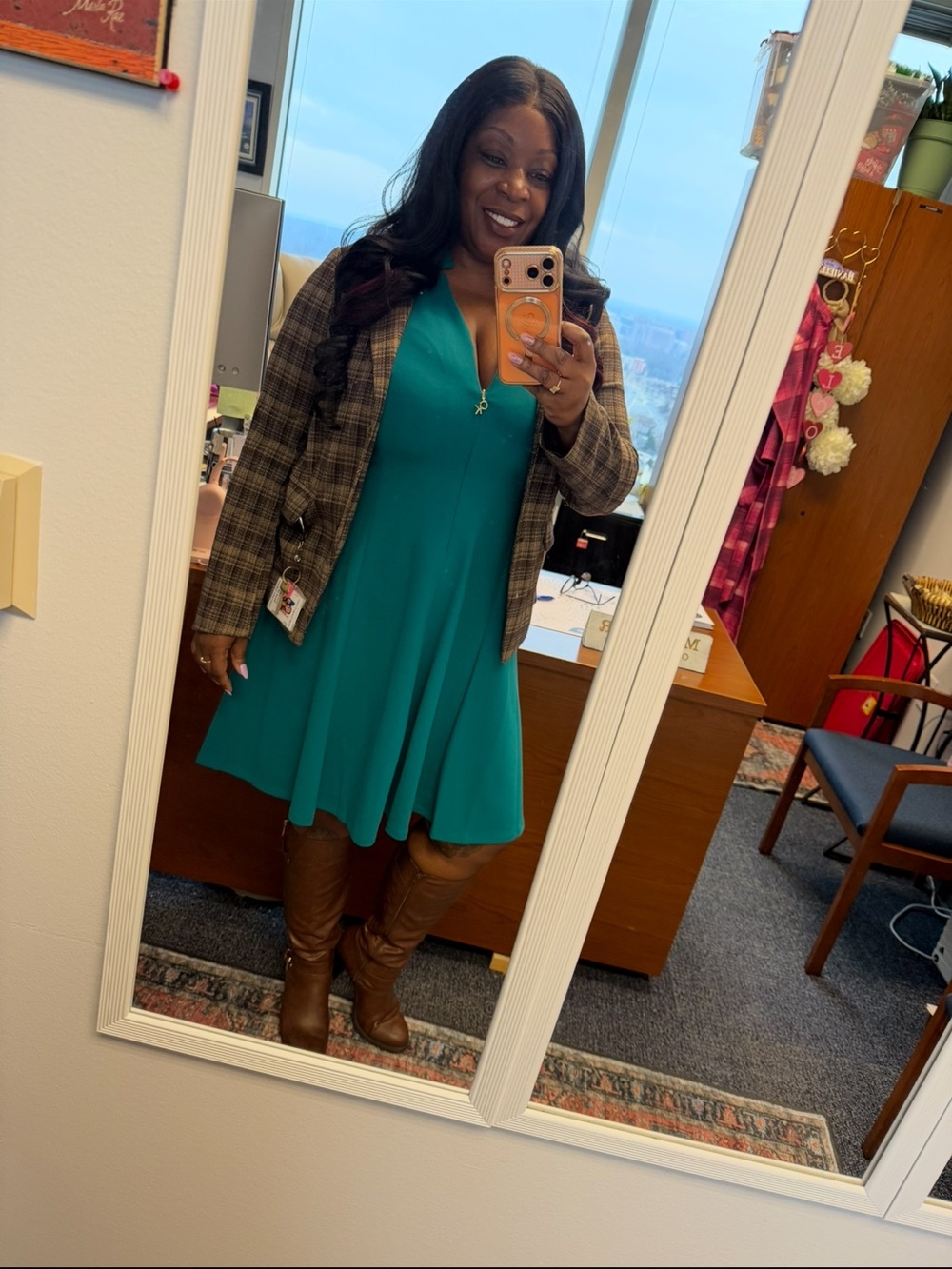 Calvin Klein Teal V-Neck A-Line Midi Dress🧤